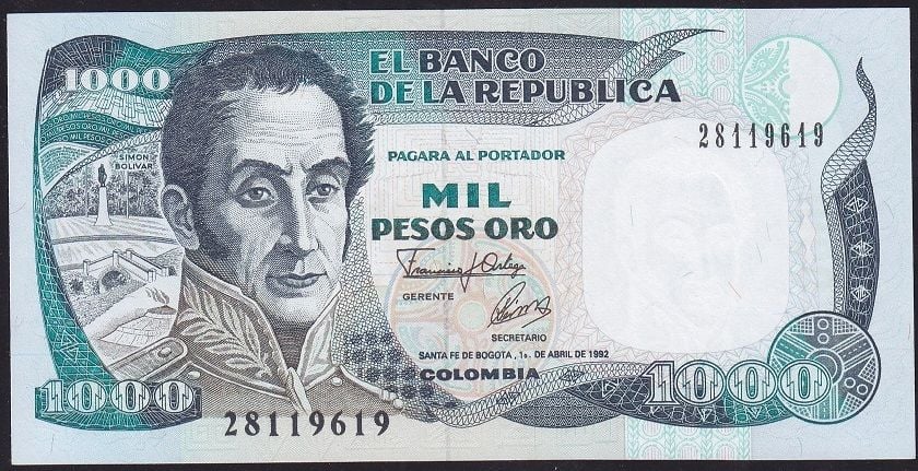 Kolombiya 1000 Pesos 1992 Çilaltı Çil