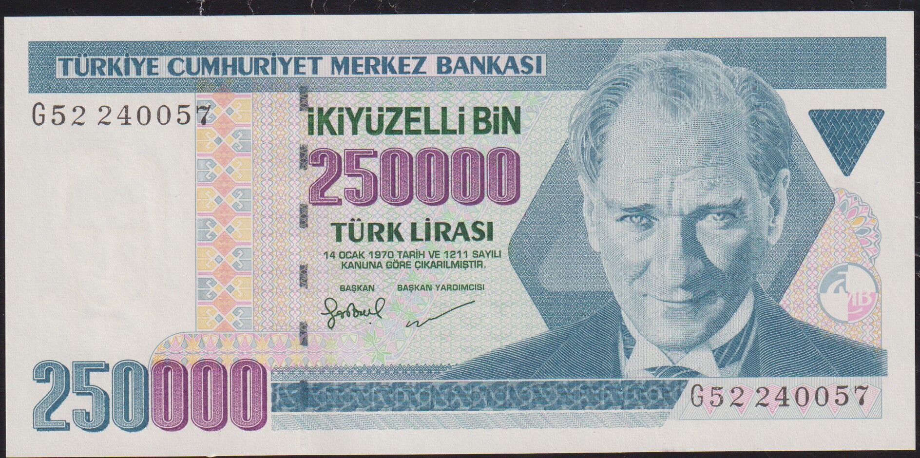 7.Emisyon 3.Tertip 250000 Lira G52 240057 Çil