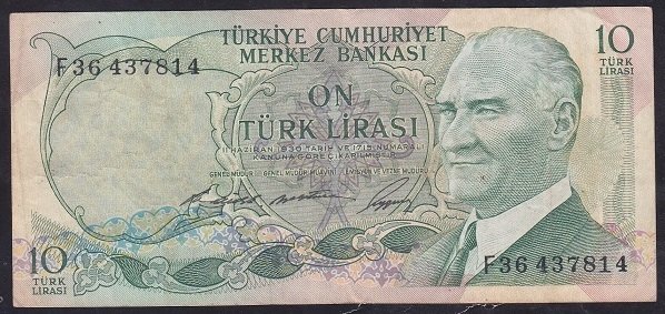 6.EMİSYON 1.TERTİP 10 LİRA F36 437814 ÇOK TEMİZ