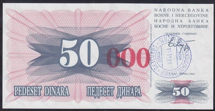 Bosna Hersek 50000 Dinar 1992 Çil ( Kırmızı ) Pick 55d