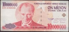 7.Emisyon 10 000 000 Lira A75 198830 Çok Temiz