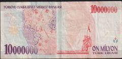 7.Emisyon 10 000 000 Lira C86 381747 Çok Temiz