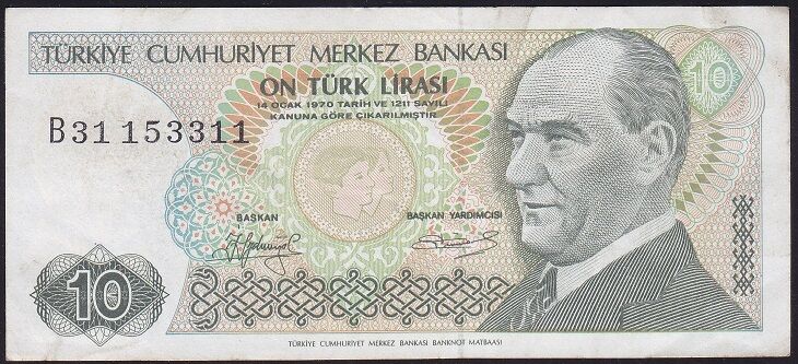 7.Emisyon 1.Tertip 10 Lira B31 153311 Çok Temiz+