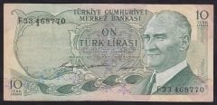 6.EMİSYON 1.TERTİP 10 LİRA F33 468770 ÇOK TEMİZ +