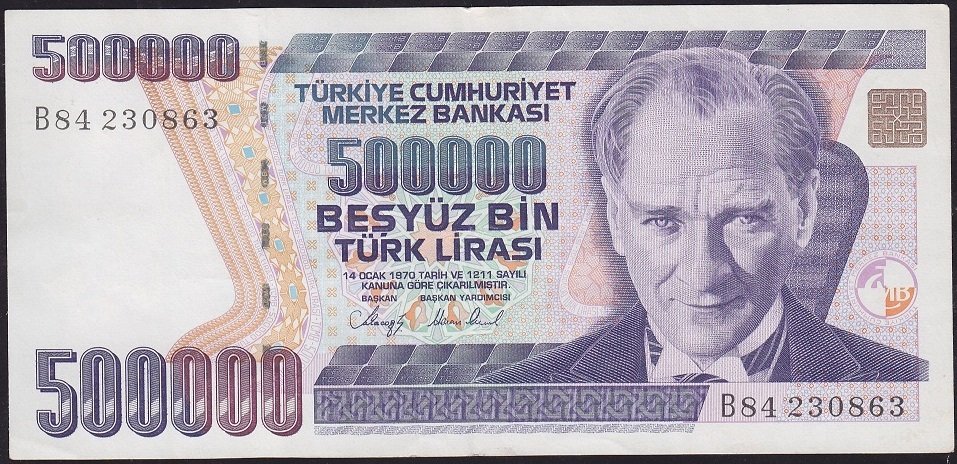 7.Emisyon 1.Tertip 500000 Lira B84 230863 Çok Çok Temiz