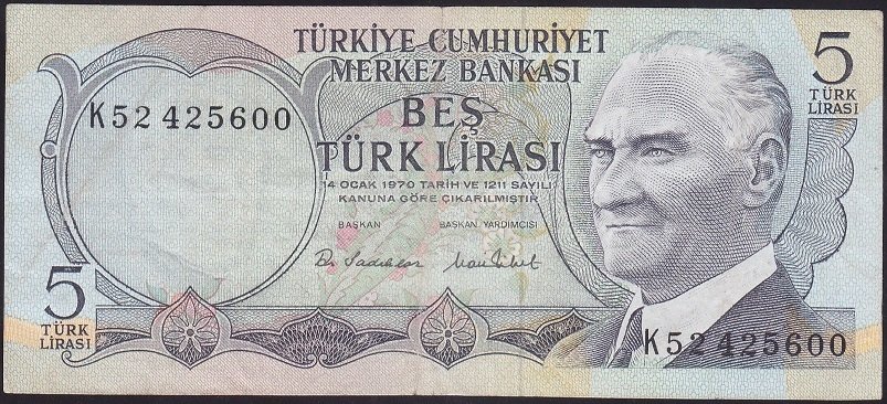 6.EMİSYON 2.TERTİP 5 LİRA K52 425600 ÇOK TEMİZ +