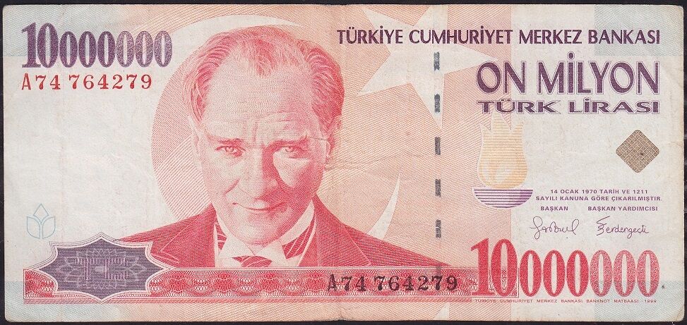 7.Emisyon 10 000 000 Lira A74 764279 Çok Temiz