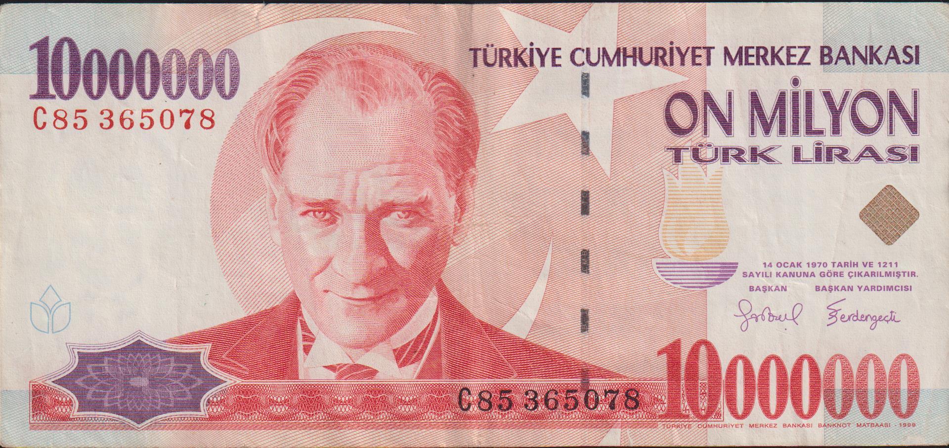 7.Emisyon 10 000 000 Lira C85 365078 Çok Temiz