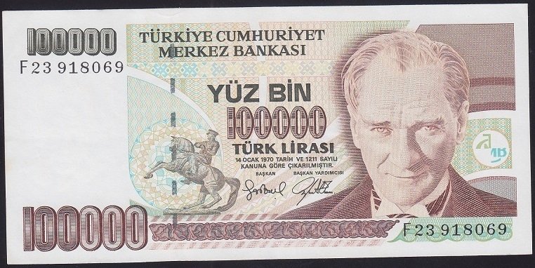 7.EMİSYON 3.TERTİP 100000 LİRA F23 918069 ÇÇT +