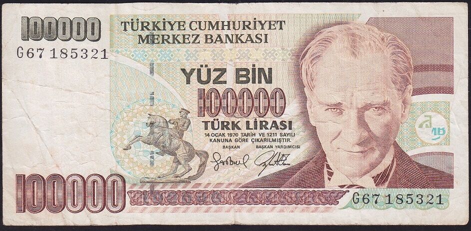 7.Emisyon 3.Tertip 100000 Lira G67 185321 Temiz