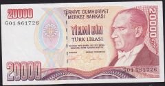 7.Emisyon 2.Tertip 20000 Lira G01 861726 Çok Temiz+