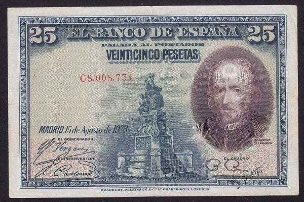 ISPANYA 25 PESETAS 1928 ÇOK ÇOK TEMİZ eski yabancı kağıt para