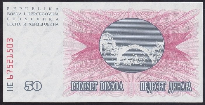 Bosna Hersek 50 Dinar 1992 Çil Pick 12