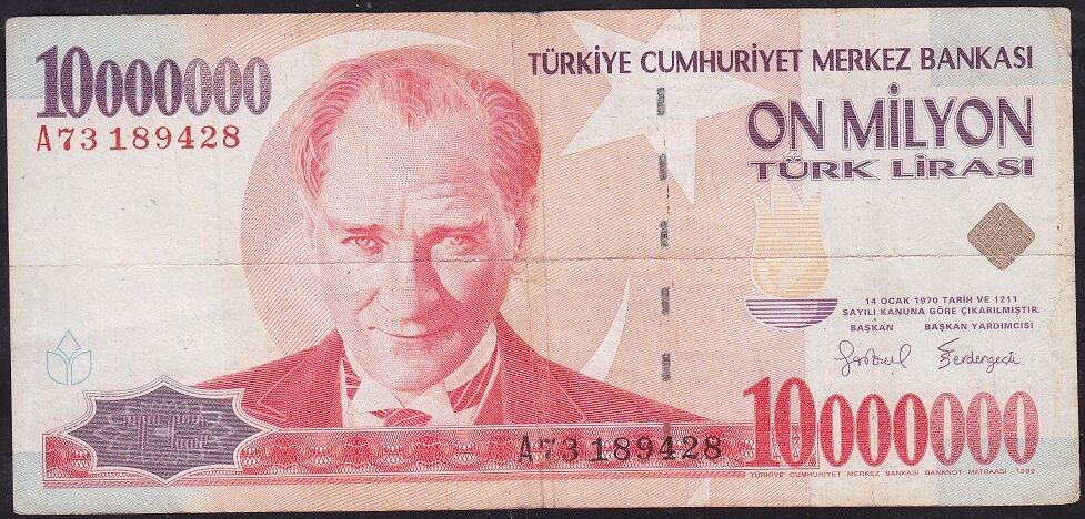 7.Emisyon 10 000 000 Lira A73 189428 Çok Temiz