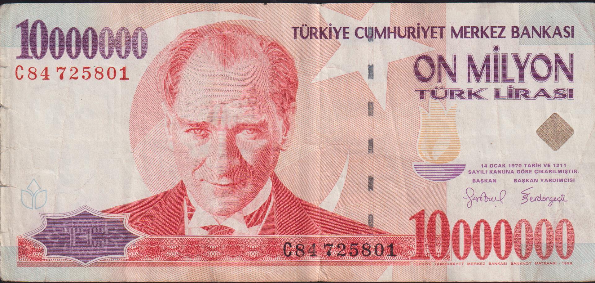 7.Emisyon 10 000 000 Lira C84 725801 Temiz+