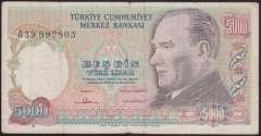 7.EMİSYON 1.TERTİP 5000 LİRA A39 892803 ÇOK TEMİZ