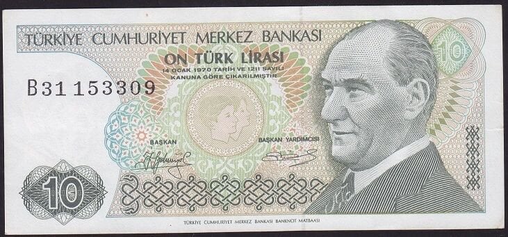 7.Emisyon 1.Tertip 10 Lira B31 153309 Çok Çok Temiz+