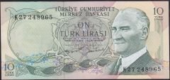 6.Emisyon 2.Tertip 10 Lira K27 248965 Çilaltı ( hafif bombe var)