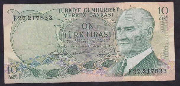 6.EMİSYON 1.TERTİP 10 LİRA F27 217833 ÇOK TEMİZ +