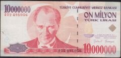 7.Emisyon 10 000 000 Lira A72 491056 Temiz