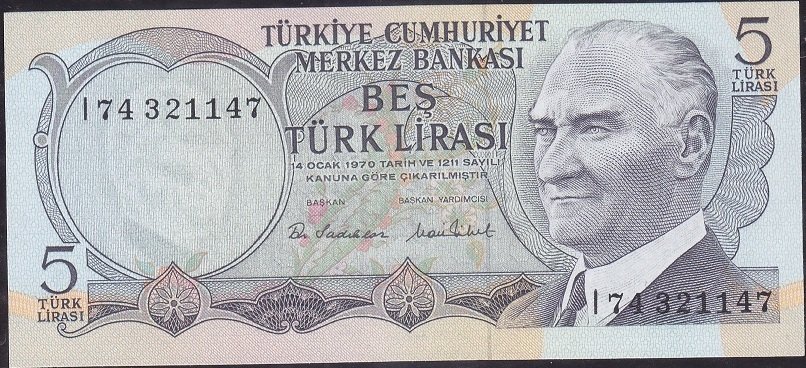 6.Emisyon 2.Tertip 5 Lira I74 321147 Çil