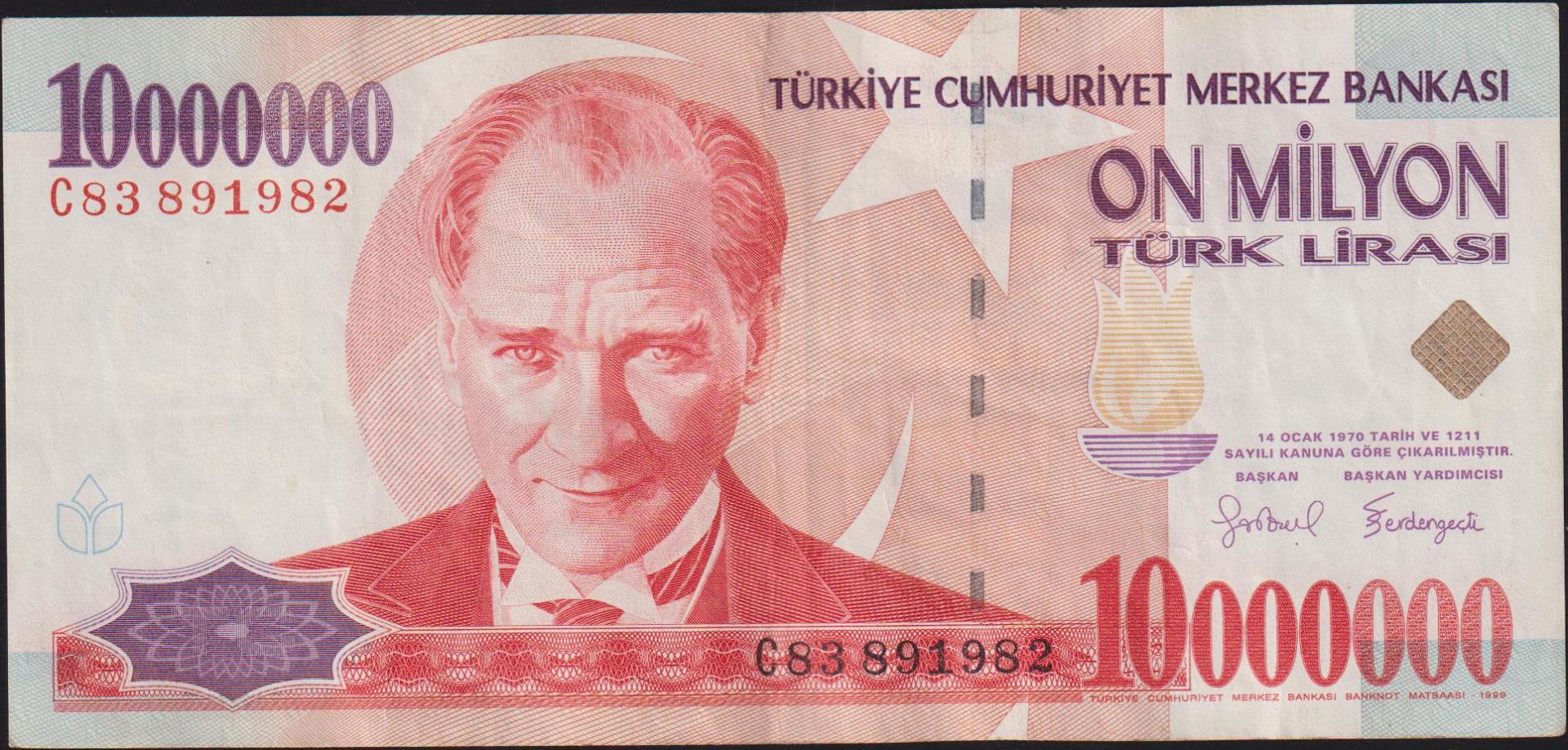 7.Emisyon 10 000 000 Lira C83 891982 Çok Temiz+