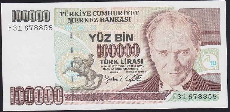7.EMİSYON 3.TERTİP 100000 LİRA F31 678858 ÇİLALTI
