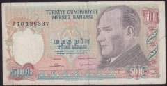 7.EMİSYON 1.TERTİP 5000 LİRA A40 136337 TEMİZ