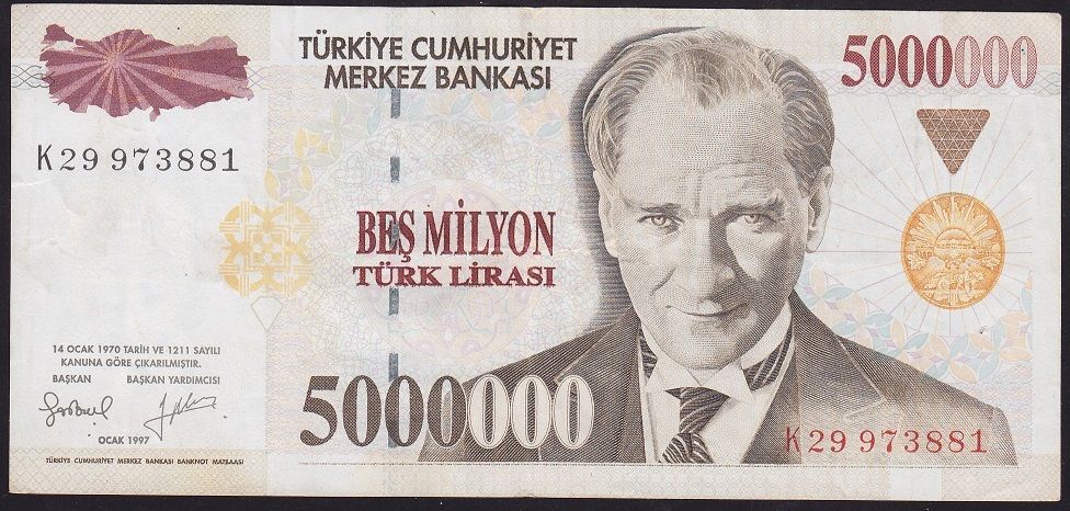 7.Emisyon 5 000 000 Lira K29 973881 Çok Temiz+