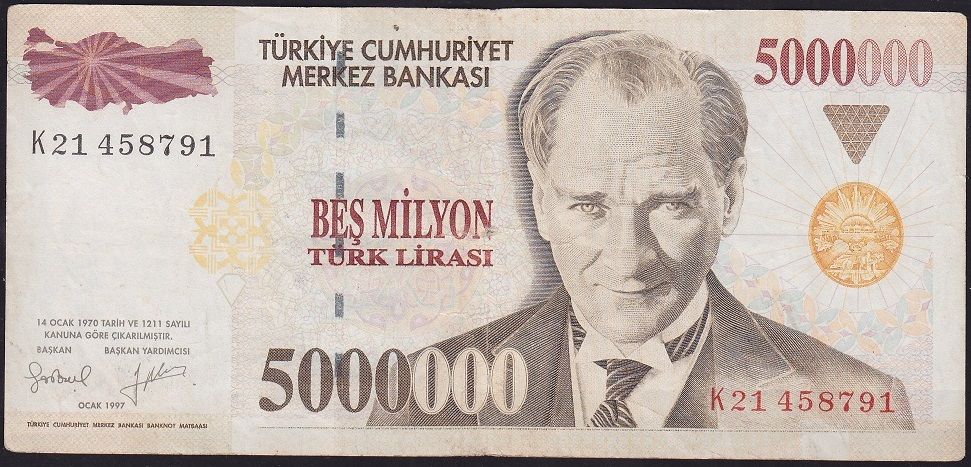7.Emisyon 5 000 000 Lira K21 458791 Çok Temiz
