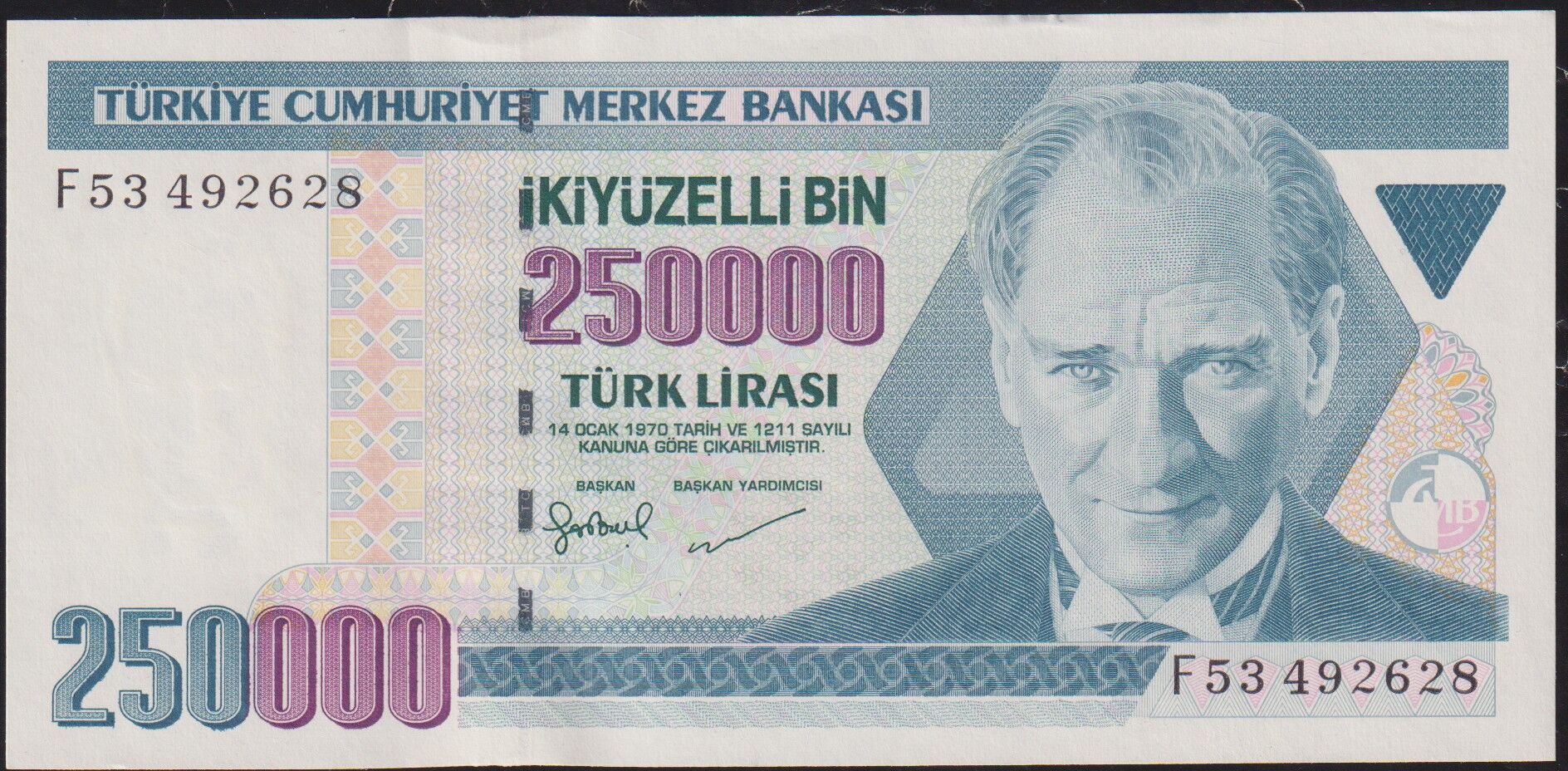7.Emisyon 3.Tertip 250000 Lira F53 492628 Çilaltı Çil