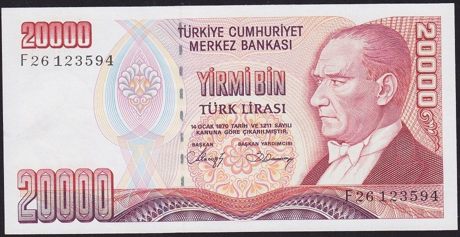 7.Emisyon 1.Tertip 20000 Lira F26 123594 Çil