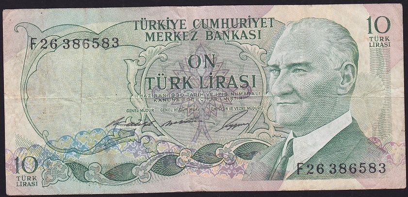 6.Emisyon 1.Tertip 10 Lira F26 386583 Çok Temiz