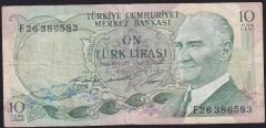 6.Emisyon 1.Tertip 10 Lira F26 386583 Çok Temiz
