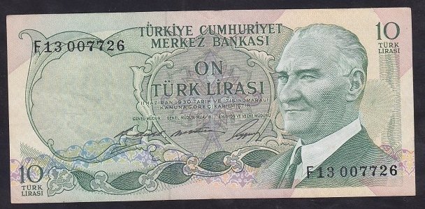 6.EMİSYON 1.TERTİP 10 LİRA F13 007726 ÇOK ÇOK TEMİZ