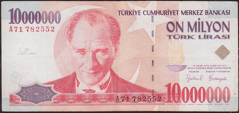 7.Emisyon 10 000 000 Lira A71 782552 Çok Temiz