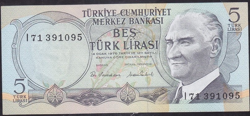 6.Emisyon 2.Tertip 5 Lira I71 391095 Çil