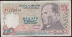 7.EMİSYON 1.TERTİP 5000 LİRA A41 718120 ÇOK TEMİZ