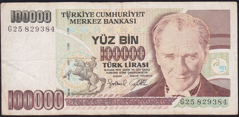 7.Emisyon 3.Tertip 100000 Lira G25 829384 Temiz