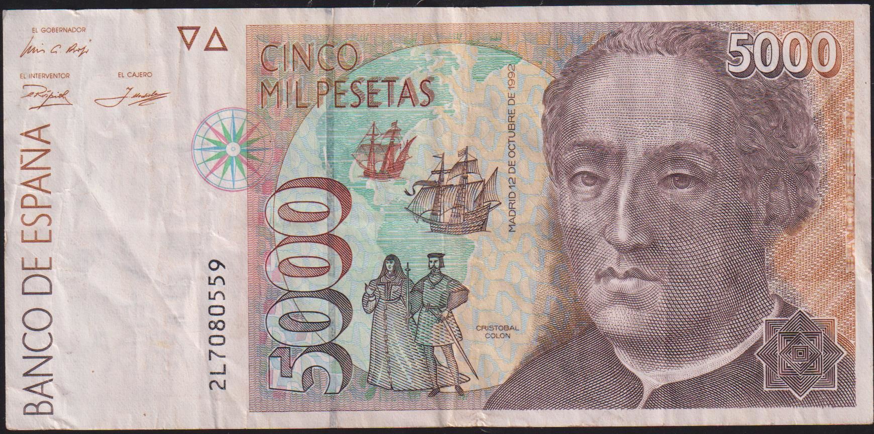 İspanya 5000 Pesetas 1992 Çok Temiz+