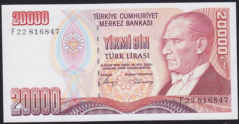7.Emisyon 1.Tertip 20000 Lira F22 816847 Çil