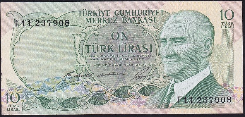 6.Emisyon 1.Tertip 10 Lira F11 237908 Ççt Çilaltı