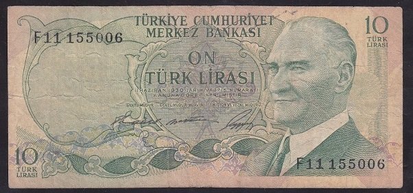 6.EMİSYON 1.TERTİP 10 LİRA F11 155006 TEMİZ