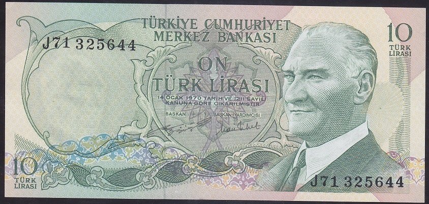 6.EMİSYON 2.TERTİP 10 LİRA J71 325644 ÇİL