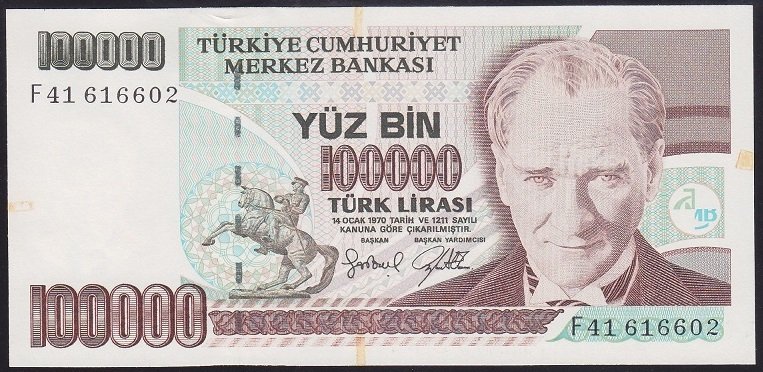 7.EMİSYON 3.TERTİP 100000 LİRA F41 616602 ÇİLALTI