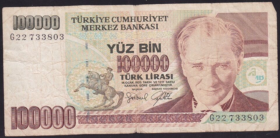 7.Emisyon 3.Tertip 100000 Lira G22 733803 Temiz