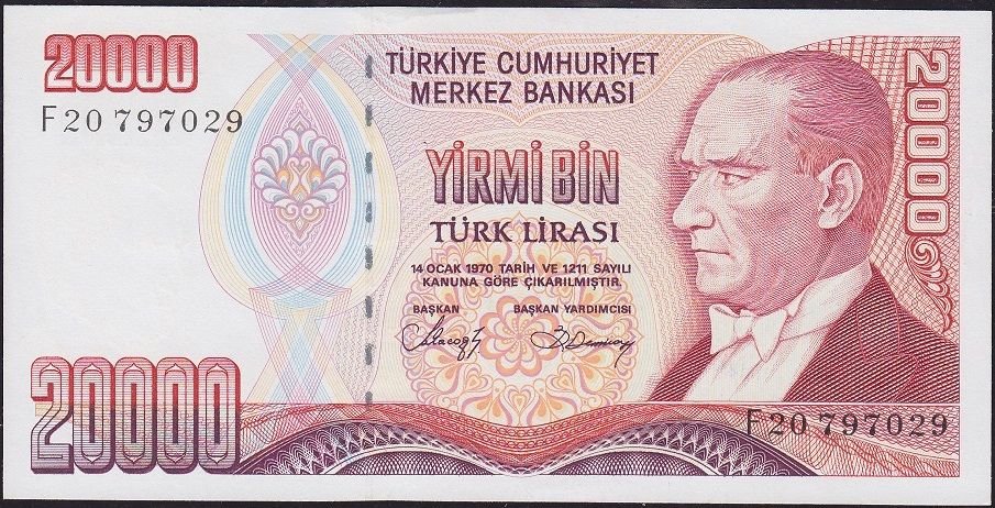7.Emisyon 1.Tertip 20000 Lira F20 797029 Çil