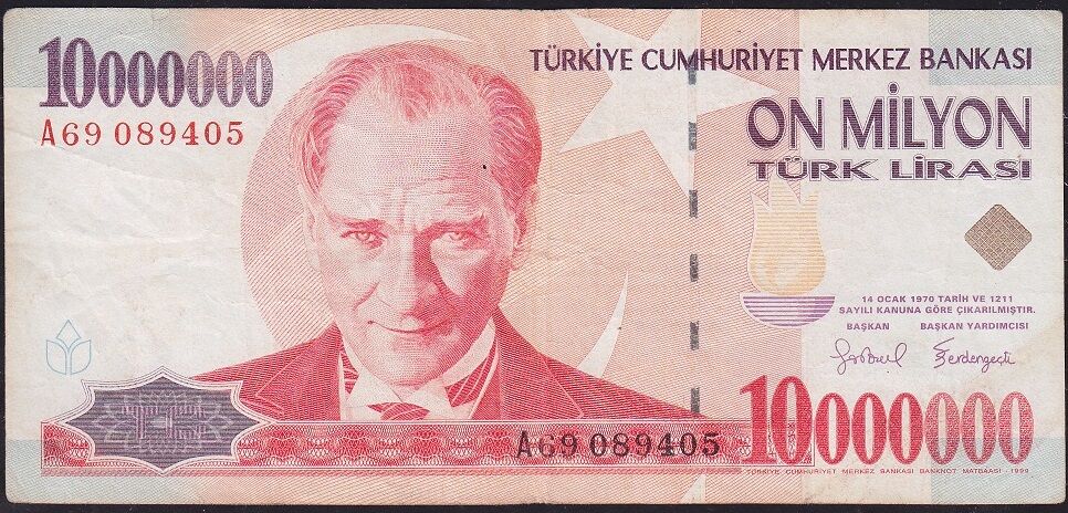 7.Emisyon 10 000 000 Lira A69 089405 Çok Temiz