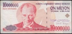 7.Emisyon 10 000 000 Lira A69 089405 Çok Temiz