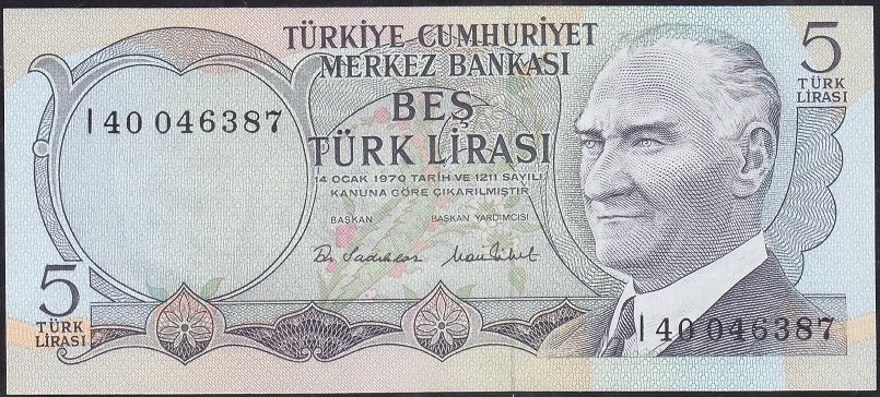 6.Emisyon 2.Tertip 5 Lira I40 046387 Çil